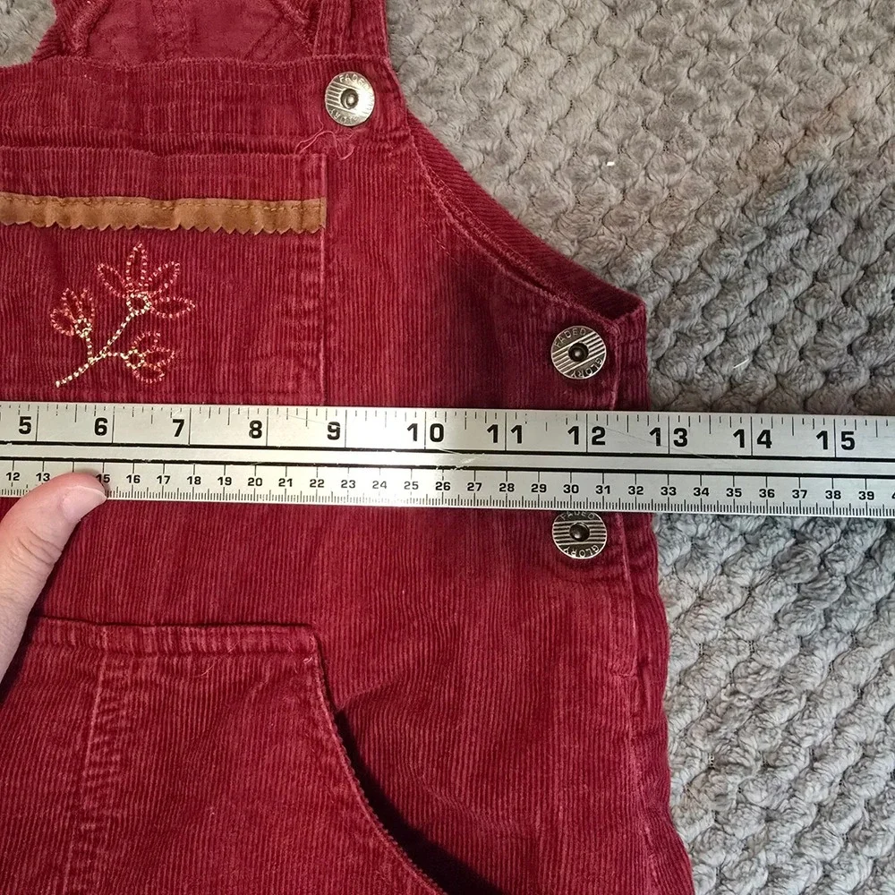 Faded Glory Girls Maroon Corduroy Jumper‎ Dress Embroidered Floral Size 6/6X